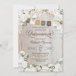 Elegant Vit ros Western Rustic Quinceanera Inv. Inbjudningar