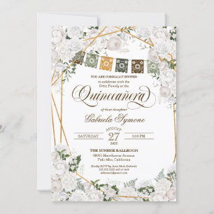 Elegant Vit ros Western Rustic Quinceanera Inv. Inbjudningar
