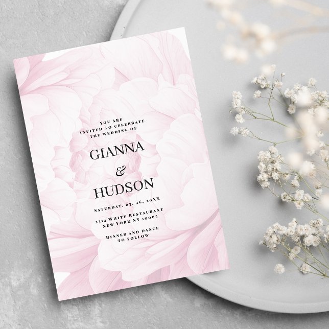 Elegant, vit rosa, blommigt bröllop inbjudningar (Elegant white pink peony watercolor floral wedding)