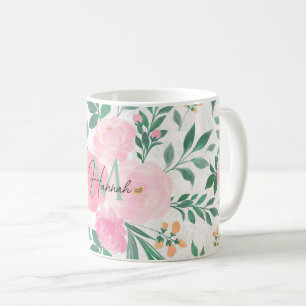 Elegant Vit Rosa Flowers Blommigt för vattenfärg Kaffemugg