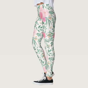 Elegant Vit Rosa Flowers Blommigt för vattenfärg Leggings