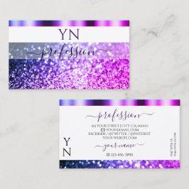 Elegant Vit Rosa Lila Gnistra Glitter Monogram Visitkort