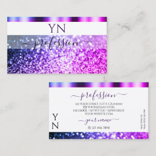 Elegant Vit Rosa Lila Gnistra Glitter Monogram Visitkort