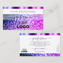 Elegant Vit Rosa Lila Gnistra Glitter och Logotyp Visitkort