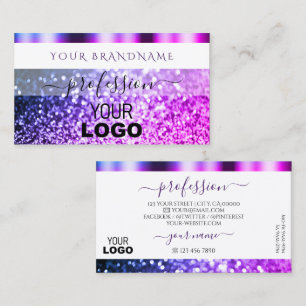 Elegant Vit Rosa Lila Gnistra Glitter och Logotyp Visitkort