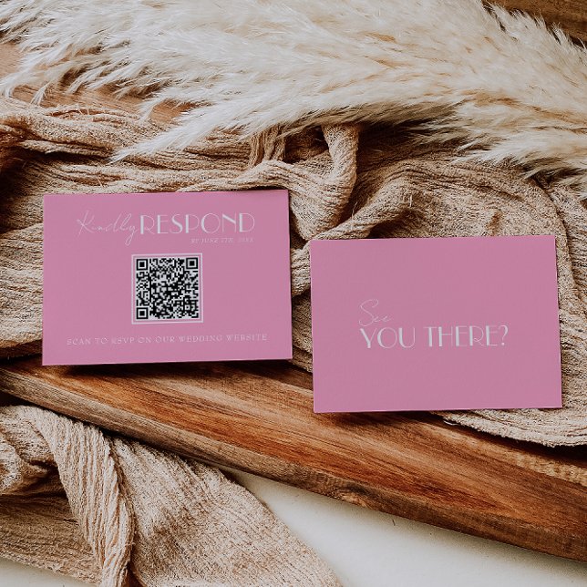 Elegant Vit Rosa Minimalist QR-kod Bröllop OSA Kort (Skapare uppladdad)