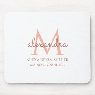 Elegant Vit Rosa Modern Monogram Namn Musmatta
