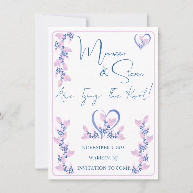 Elegant Vit, Rosa och blå Blommigt Spara datum Inbjudningar (Framsida)