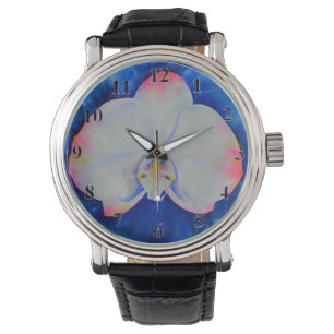 Elegant vit Rosa Orchid vattenfärg Armbandsur