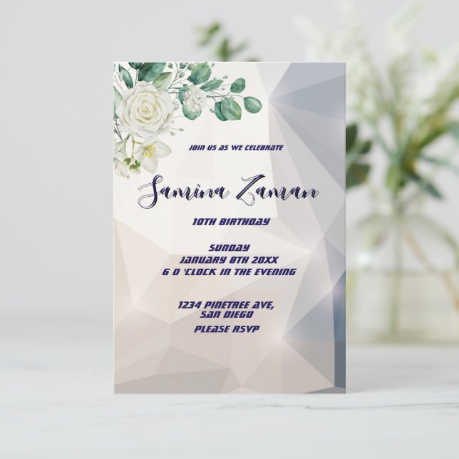 Elegant vit rosblomma 10-årsdag inbjudningar (Stående Fram)