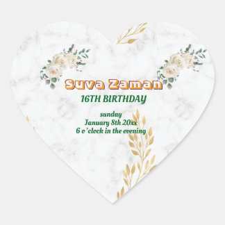 Elegant vit rosblomma 16-årsdag hjärtformat klistermärke