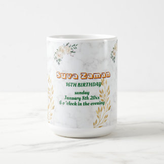 Elegant vit rosblommig 16-årsdag kaffemugg