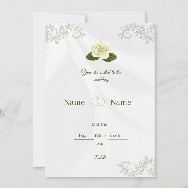 Elegant vit rosblommig bröllopsinbjudan inbjudningar (Framsida)