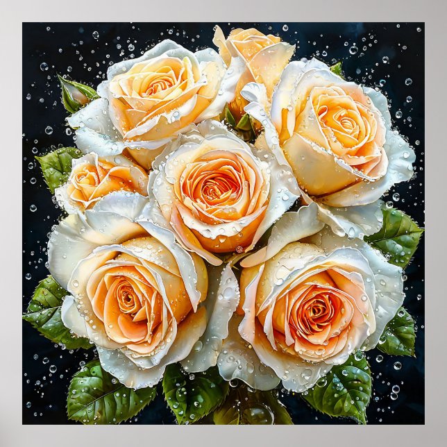 🌹 Elegant vit rosbukett för lugnt hem Poster (Framsidan)