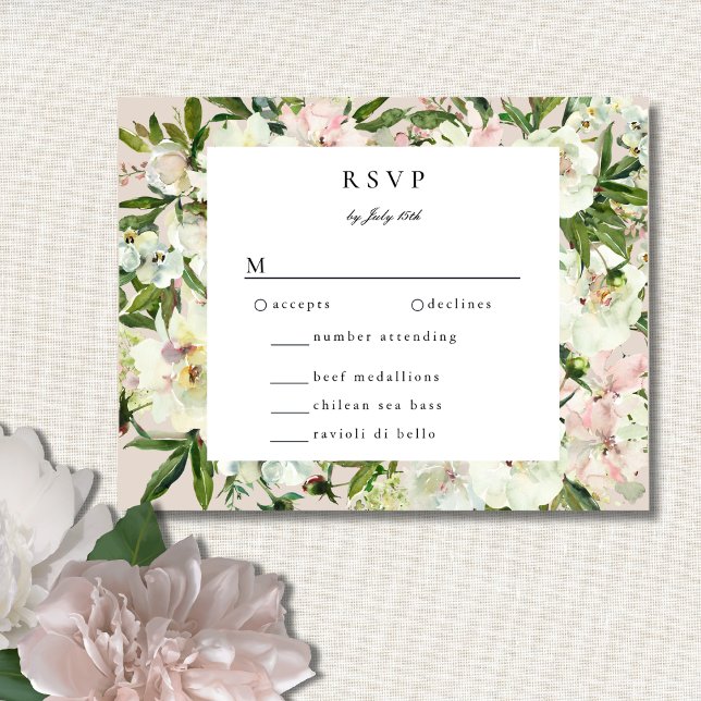 Elegant vit rosé peony trädgård bröllop OSA kort (Skapare uppladdad)