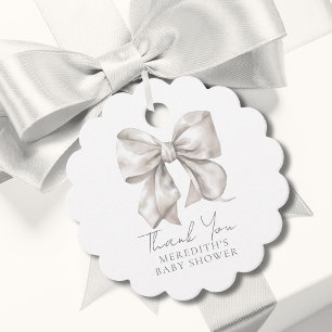Elegant vit rosett baby shower gåvor etiketter