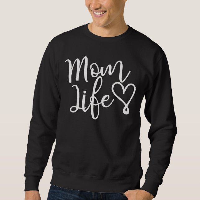 Elegant vit script Mom Life-hjärta Lång Ärmad Tröja (Framsida)