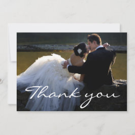 Elegant vit scriptfont bröllopsfoto tack kort