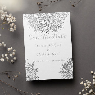 Elegant vit silver blommigt mandala Spara datum Inbjudningar