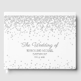 Elegant vit silver diamant glitter bröllop gästböcker