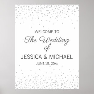Elegant vit silver diamant glitter bröllop poster