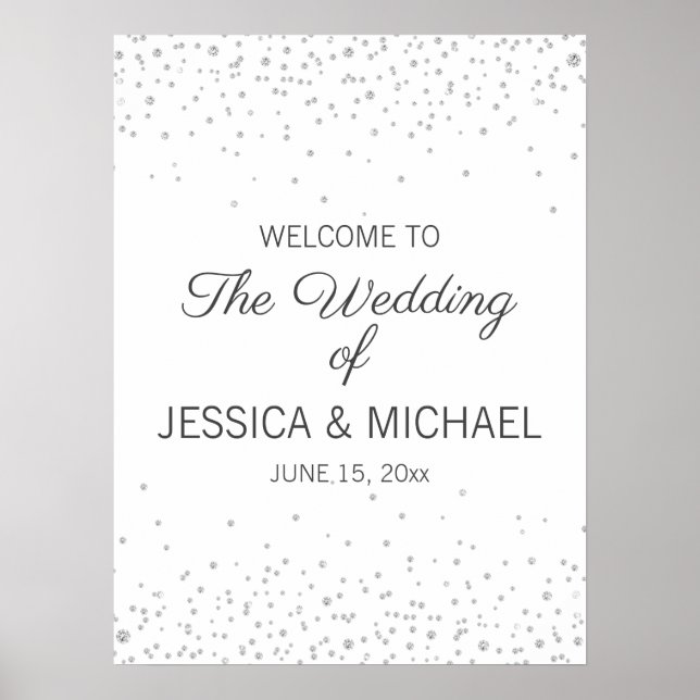 Elegant vit silver diamant glitter bröllop poster (Framsidan)