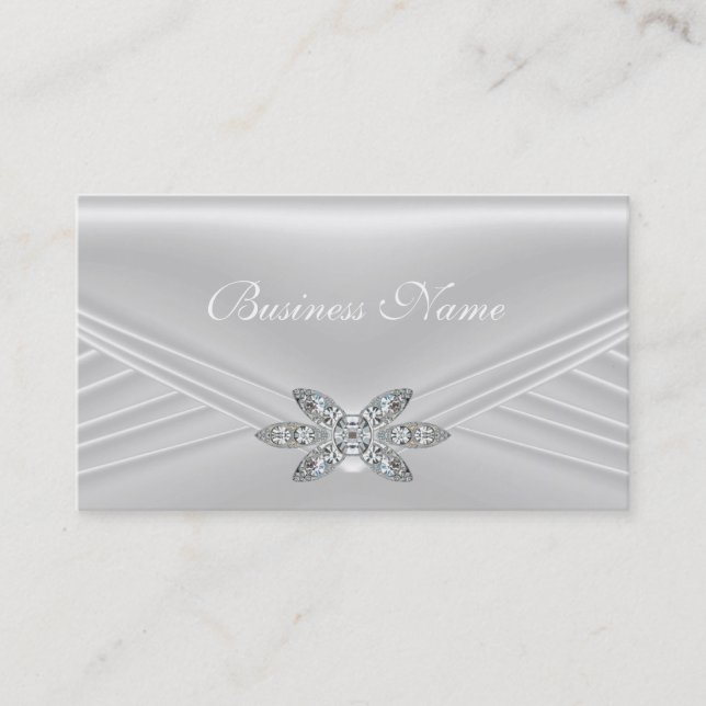 Elegant vit silver diamantbild visitkort (Framsida)