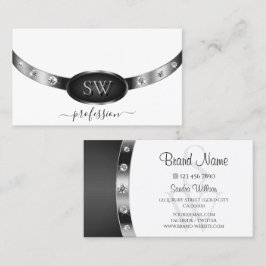 Elegant vit silver svart med initialer diamanter visitkort