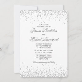 Elegant vit silverglitter klassisk bröllop inbjudningar