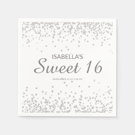Elegant vit silverglitter Sweet 16 Namn Pappersservett