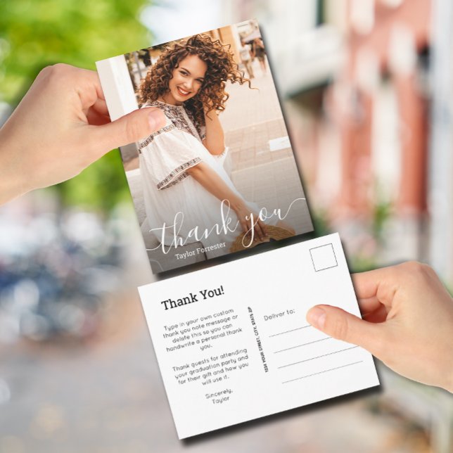 Elegant Vit Skrift Tacksamhetsfoto Examen Vykort (Skapare uppladdad)