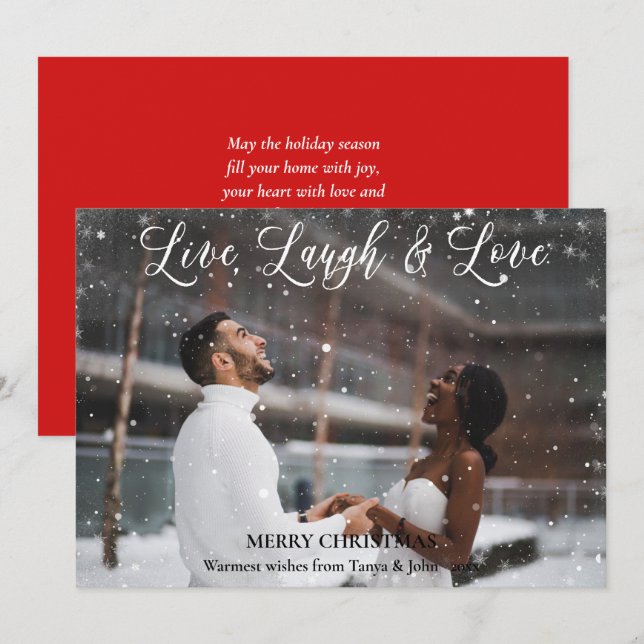 Elegant Vit skript LIVE LAGUH KÄRLEK minimalist Julkort (Fram/baksida)