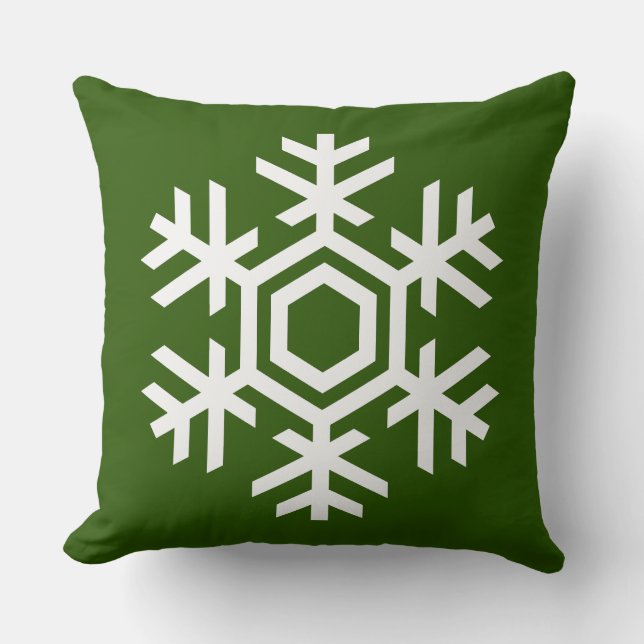 Elegant vit snöflinga klassisk jul grön kudde (Framsida)