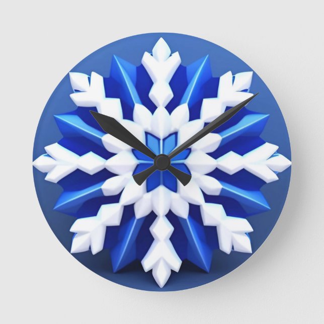 Elegant vit snöflinga vinterdekor rund klocka (Framsida)