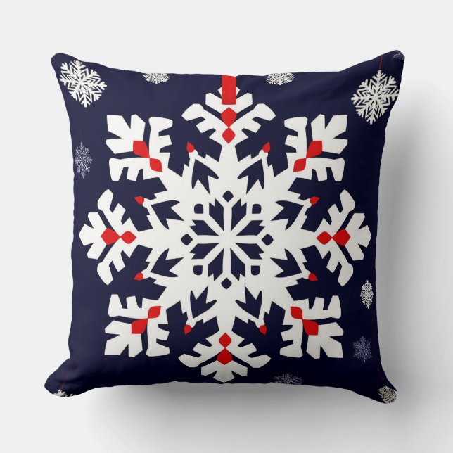 Elegant vit snöflingaornament kudde (Framsida)