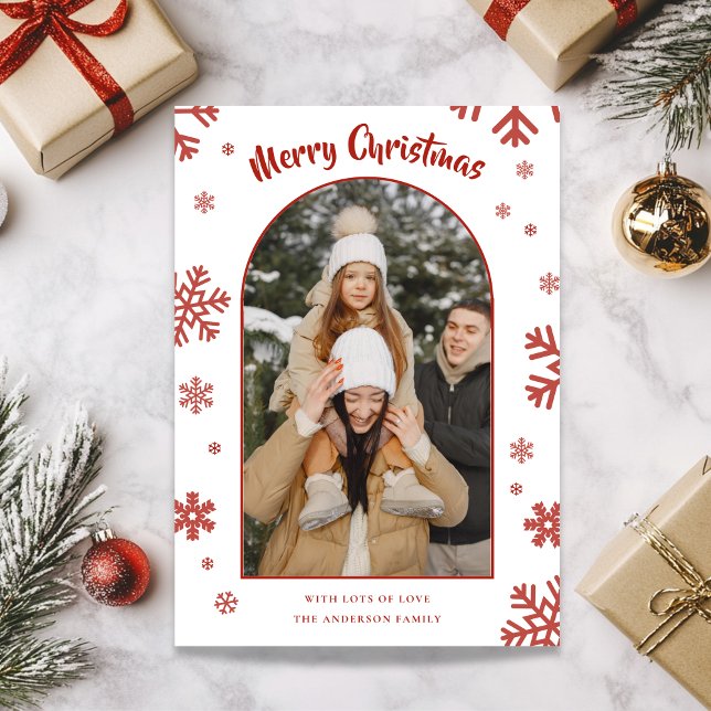 Elegant Vit snöflingkort Julfoto Helgkort (Elegant White Snowflake Christmas Photo Card)