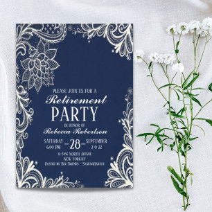 elegant, vit snöre marinblått Pension Party Inbjudningar