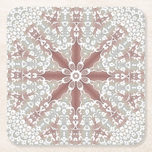 Elegant vit spets blom- papper coaster underlägg papper kvadrat