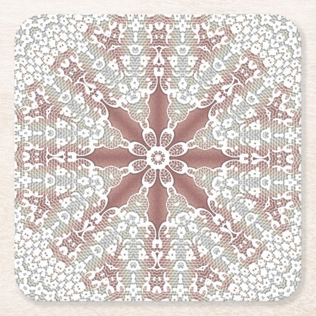 Elegant vit spets blom- papper coaster underlägg papper kvadrat (Framsidan)