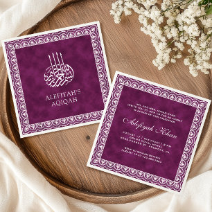 Elegant Vit Spetskant Plommon Islamisk Aqiqah Inbjudningar