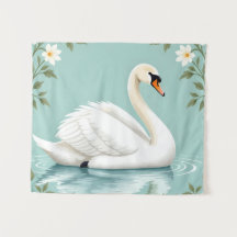 Elegant vit svan blomsterg blå