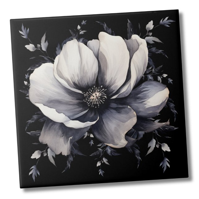 Elegant vit svart blom kakelplatta (Unique Modern Elegant White Black Floral ceramic tile)