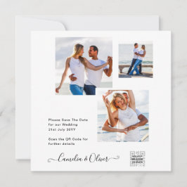 Elegant vit & svart foto bröllopsinbjudan QR