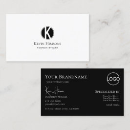 Elegant vit svart med Monogram och Logotyp Visitkort