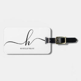 Elegant Vit Svart Monogram Initial Förnamn Bokstav Bagagebricka