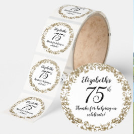 Elegant Vit Svart och Guld 75-årsdag Runt Klistermärke