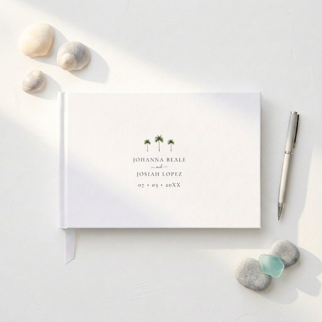Elegant vit tropisk palmer träd bröllop gästböcker (Skapare uppladdad)