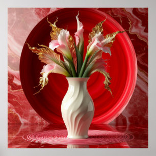 Elegant vit vas med färgglada blommor poster