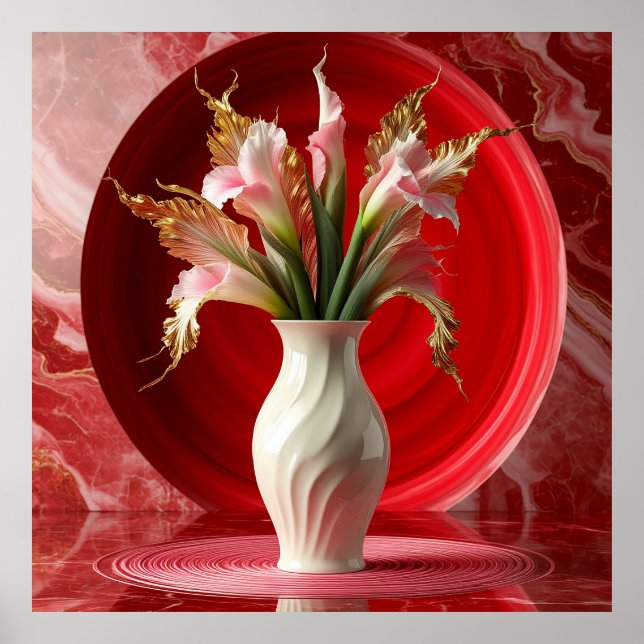 Elegant vit vas med färgglada blommor poster (Framsidan)