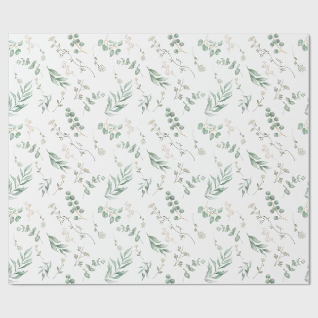 Elegant Vit vattenfärgad Blommigt Eucalyptus Presentpapper (Platt)